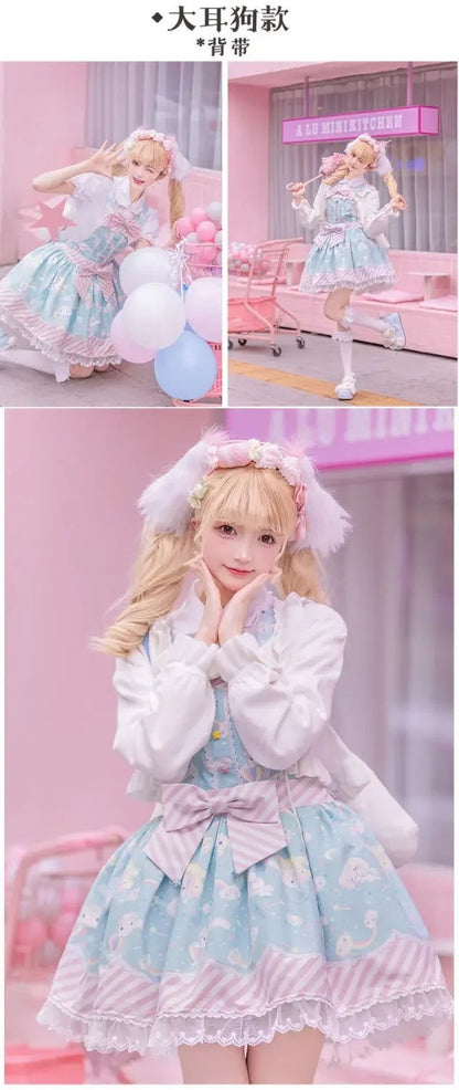 Cartoon My Melody Lolita Dress Kawaii Fashion Bow Lace Dress Printed Princess Dress Halloween Versatile Christmas Gift for Women