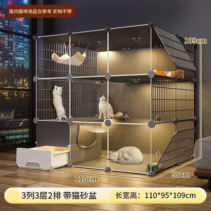 Super Grandes Gaiolas de Gatos com Espaço Livre Casa para Animais de Estimação Interna Villa para Gatos com Caixa de Areia Integrada Gabinete Nórdico Multi-Camadas para Gatos