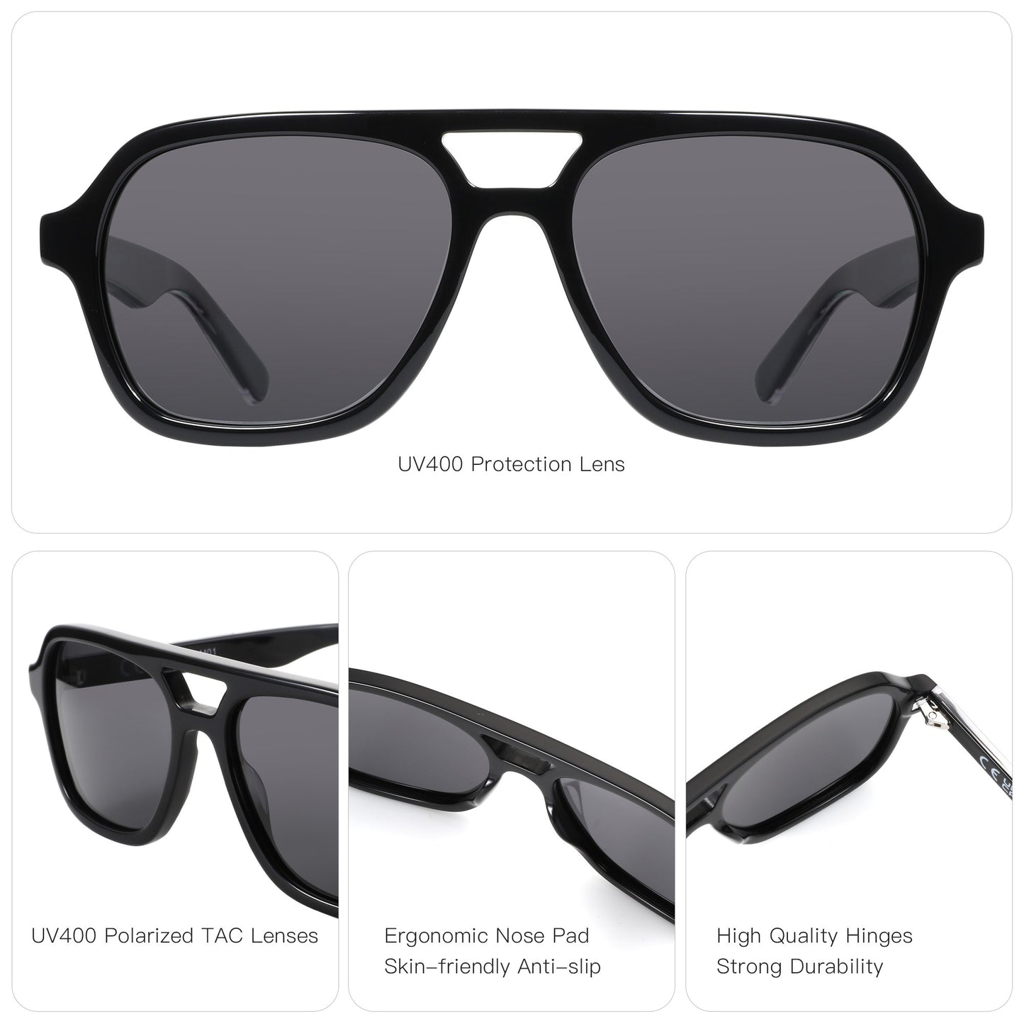 ZENOTTIC New Arrivals Aviator Polarized Sunglasses Handmade Acetate UV400 Protection Square Pilot Sun Glasses for Women Men