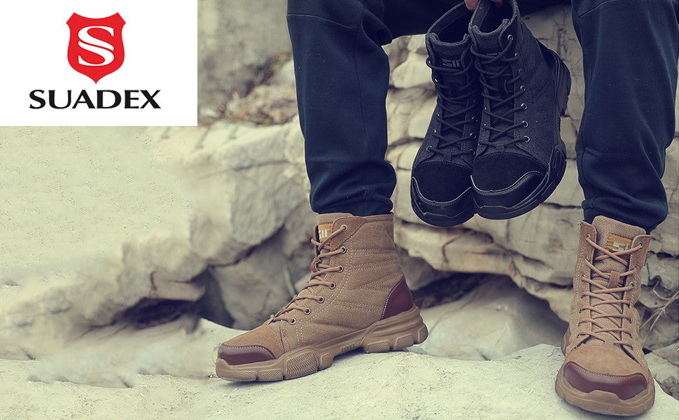 SUADEX Botas Masculinas de Bico de Aço Botas de Trabalho Indestrutíveis Sapatos de Trabalho Botas de Segurança para Deserto Calçados de Segurança 36-48