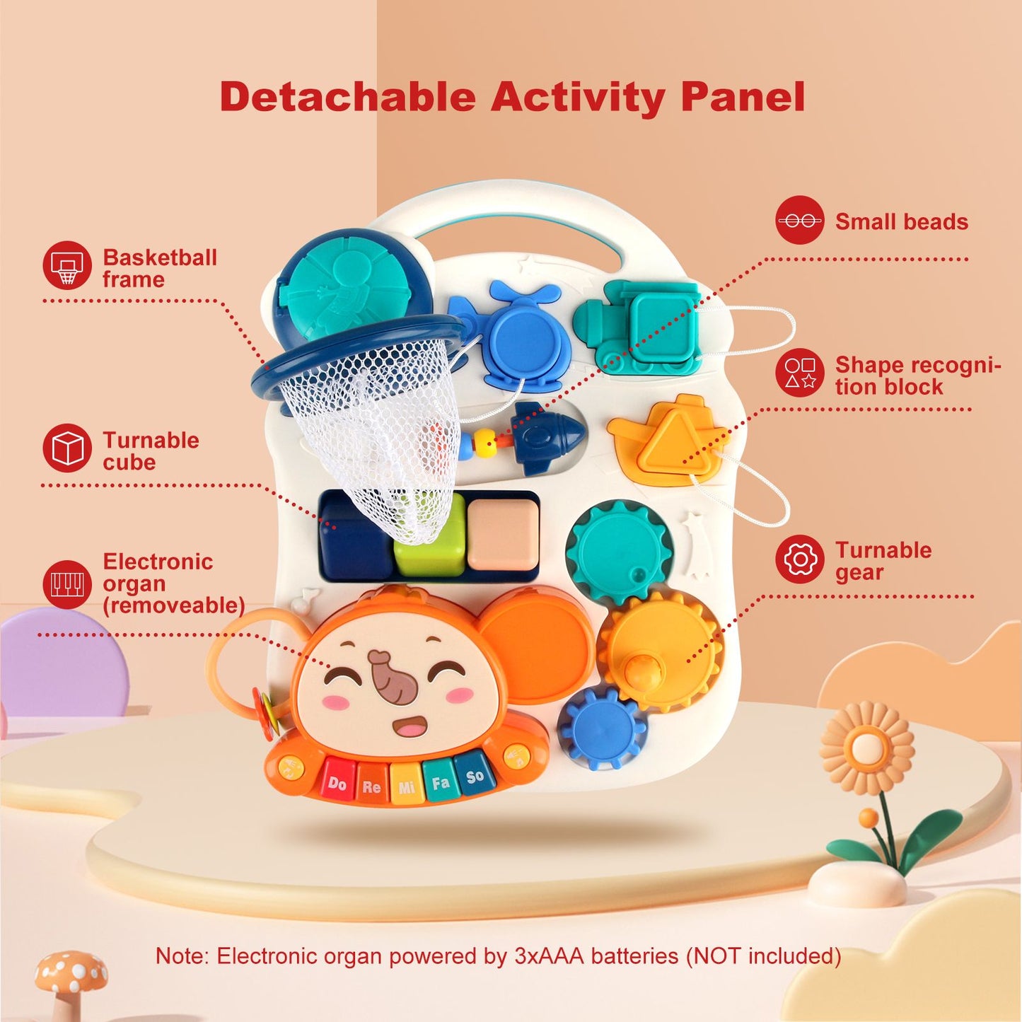 Baby Cartoon Push Walker Toy with Music Drawing Board Multifunction Activity Learning Walk Toddler Walker for 6-15 Months Infant