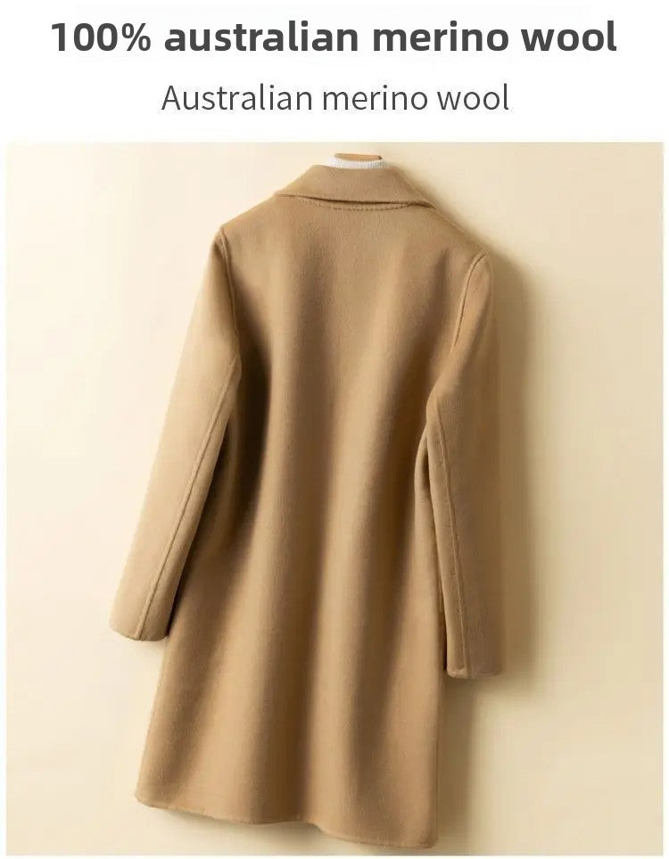 High-End Korean Style Double-Faced Cashmere Woolen Coat for Women Mid-Length Thickened Polyester Fiber Winter Outerwear