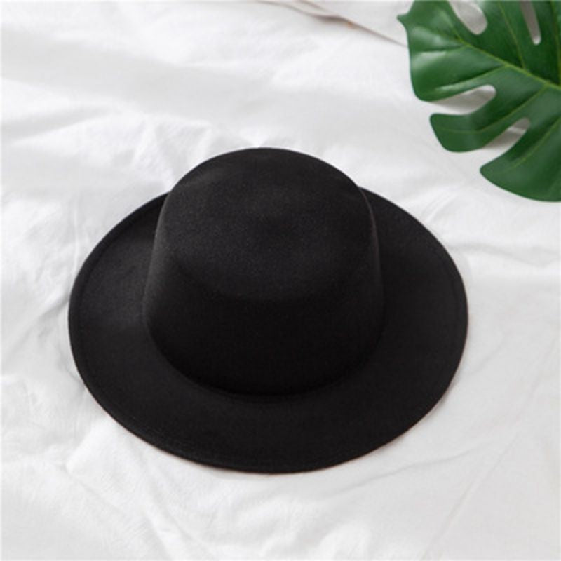 Flat Top Fedoras Hats for Women Solid Color Imitation Woolen Jazz Cap Elegant British Wide Brim Ladies Caps Bowler Hats Fedora