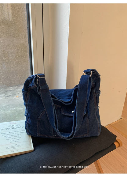 New Denim Shoulder Bag Women Fashion Large Capacity Casual Tote Handle Bag for School Comfortable and Versatile Commute Bag