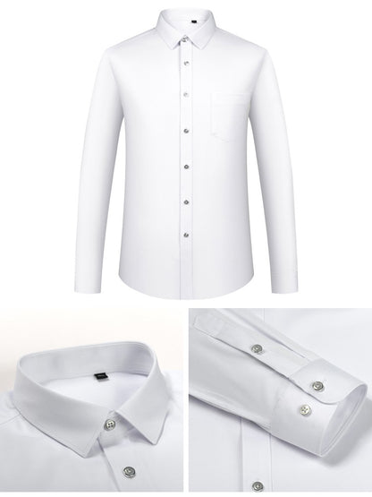 Men's Sleek Stretch Long Sleeve Button Up Shirts with Chest Pocket, Solid Color Formal Business Wrinkle Free Menswear Clothing