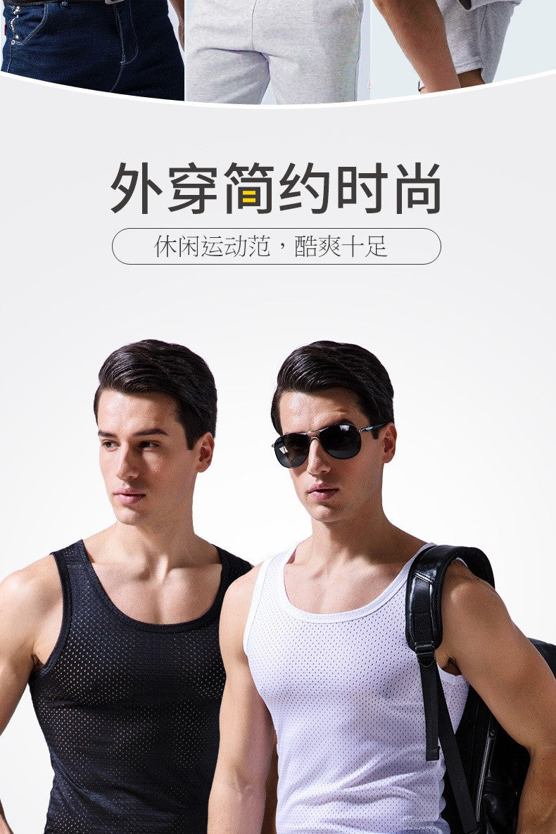 Men's Ice Silk Mesh Tank Tops Gym Stringer Transparent Bodybuilding Sleeveless Shirt Fitness Vest Male mesh Muscle Singlets
