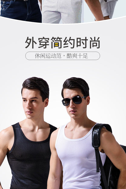 Men's Ice Silk Mesh Tank Tops Gym Stringer Transparent Bodybuilding Sleeveless Shirt Fitness Vest Male mesh Muscle Singlets