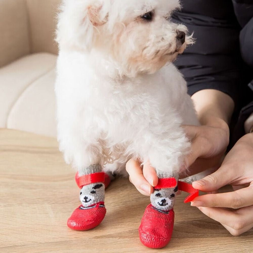Sapatos Meias Para Cães E Gatos Pet Outono Inverno Impermeáveis Meias De Borracha Antiderrapantes Para Cães Botas De Chuva De Neve Para Cães Meias De Malha Quentes Para Cães