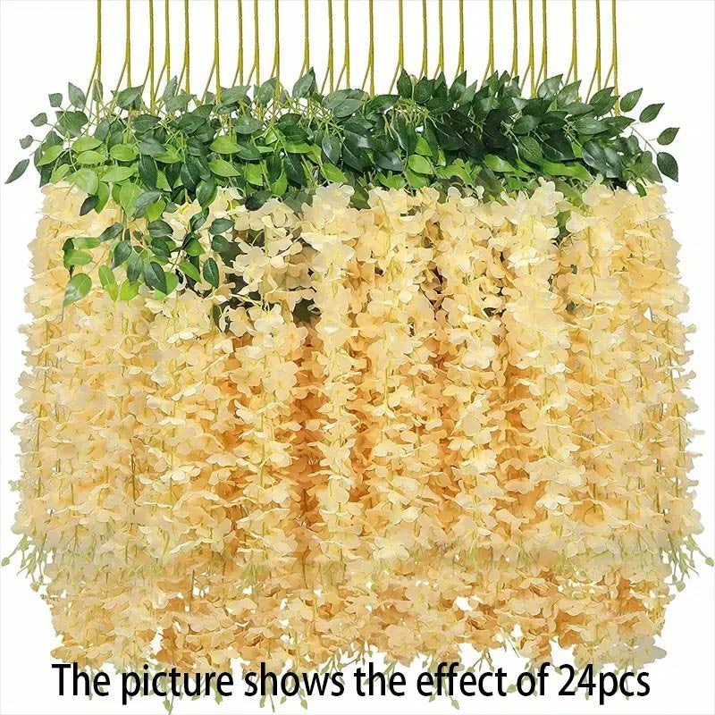 12pcs Wisteria Vine Artificial Flowers Wholesale Trailing Fake String for Home Wedding Party Decor Silk