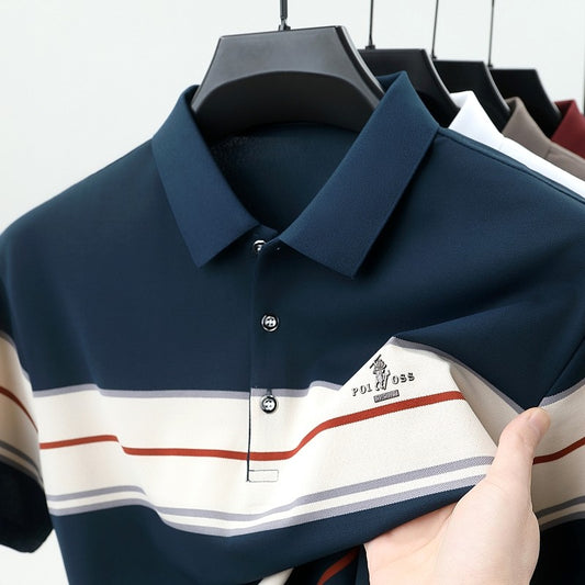 Luxury men's short sleeved polo shirt summer fashion hot selling striped top badge original design golf casual business T-shirt