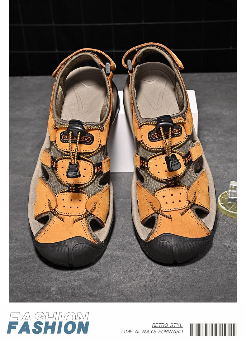 Summer Men's Sandals Classic Genuine Leather Sandals Fashion Outdoor Hiking Shoes Light  Breathable Non-slip Sneakers 38-48