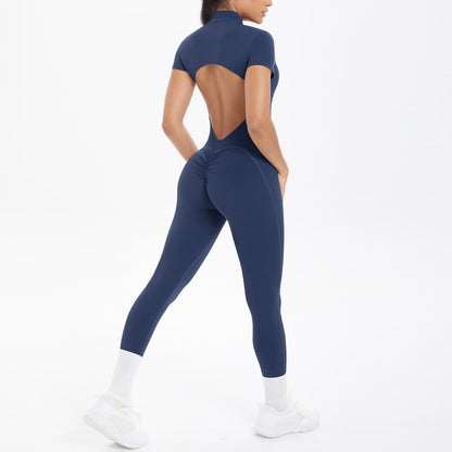 New Women's Yoga Jumpsuit Front Zipper Tight Back Hollow Out Short Sleeve-pants Activewear for Fitness Running Gym Workout