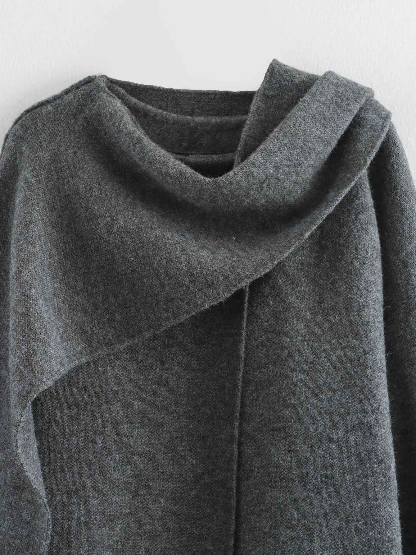 Ladies Autumn Winter Jacket Women Casual Commuter Coat Knitted Loose Oversize Coat Asymmetric Elegant Split Chic Scarf Jacket