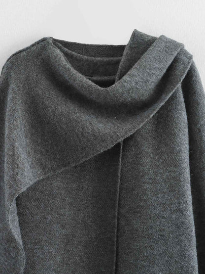 Ladies Autumn Winter Jacket Women Casual Commuter Coat Knitted Loose Oversize Coat Asymmetric Elegant Split Chic Scarf Jacket