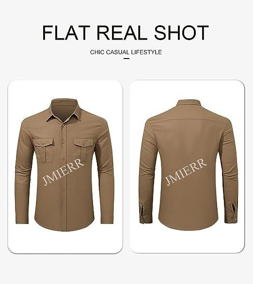 Business Men's Single-breasted Shirt Double Pocket Cotton Linen Long-sleeved Shirt Casual Vacation Shirt