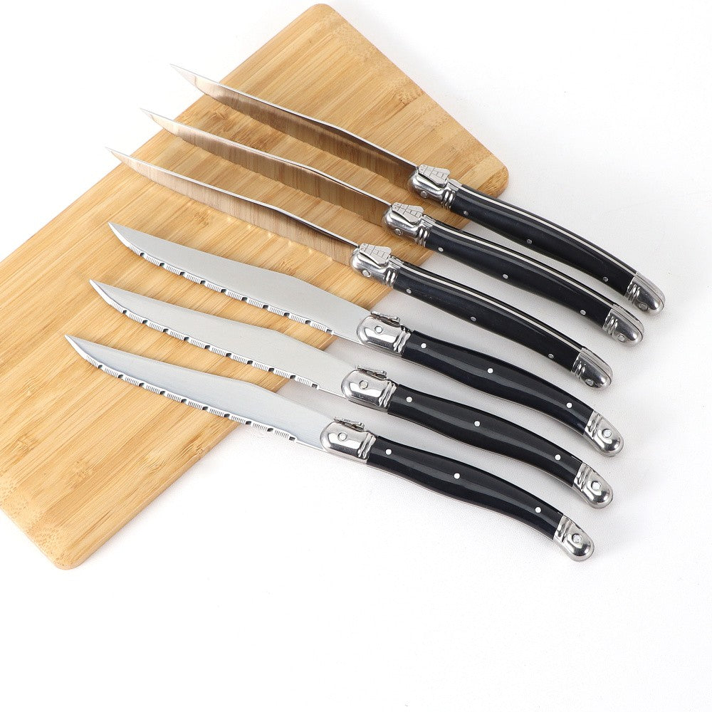 Jaswehome 24 peças Talheres Laguiole com Cabo Preto Conjunto de Facas de Bife Elegante Kit de Talheres Profissional
