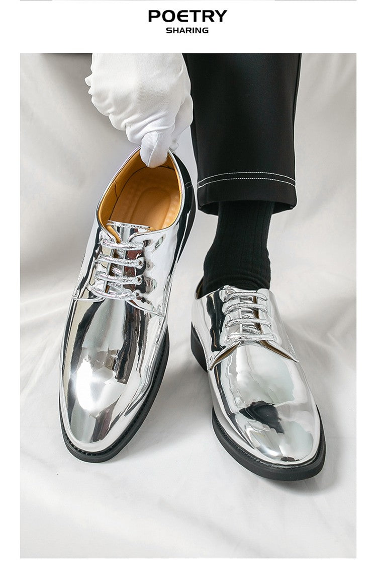 Large Size 38-50 Pointed Leather Shoes Man Business Performance Men's Dress Shoes Luxury Golden Bright Shoes Man Wedding Shoes