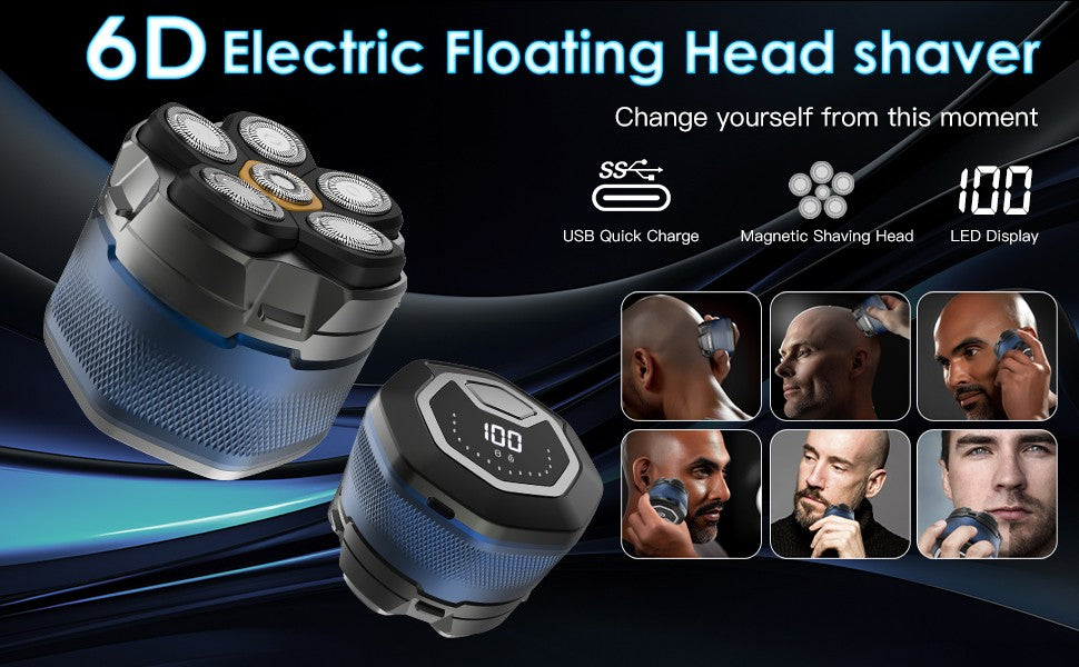 Electric Head Shavers for Bald Men 6D Magnetic Razor Hair Trimmer Rechargeable LED Display Waterproof Beard Shavers Hair Cutting