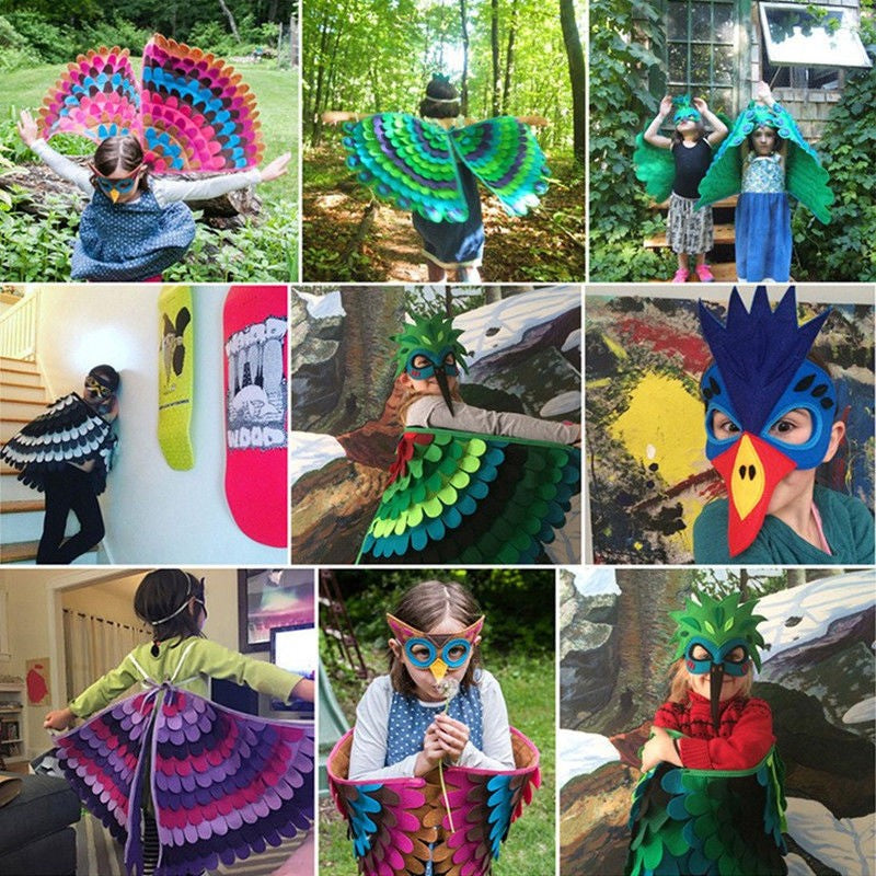 Bird Cosplay Costume Stage Performance Owl Peacock Wings Bird Felt Cape with Mask for Girls Boys Halloween Party Cloak