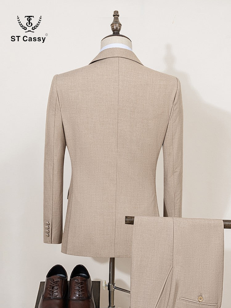 ST Cassy Elegant man suit for wedding Slim Fit Double Breasted Multiple buttons Casual Business man 2 piece outfit set