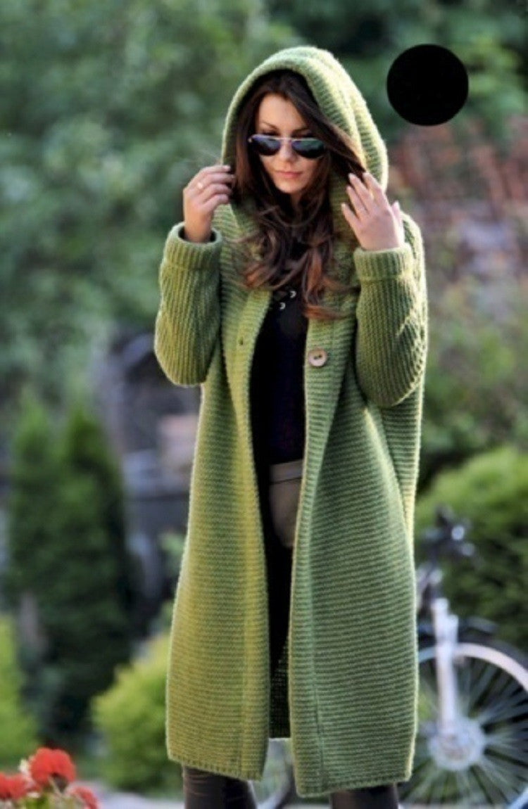 2025 Autumn/Winter New Women's Cardigan Mid-Length Pure Color Long Sleeve Knitwear With Hood Cardigan For Women
