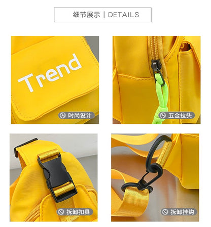 Bolsa de ombro infantil de cor lisa com letras simples, moderna, de nylon, para crianças, bolsa transversal, fofa, casual, para meninos, pochete, bolsa de mão