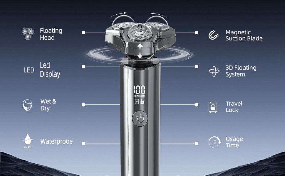 Electric Razor for Men Electric Shaver 3 Blade Rotary Shaving Machine Kit with Replacement Brush Trimmer Head