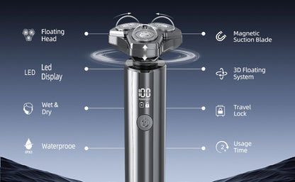 Electric Razor for Men Electric Shaver 3 Blade Rotary Shaving Machine Kit with Replacement Brush Trimmer Head