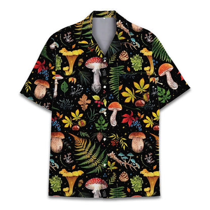 Colorful Mushroom 3d Print Hawaiian Shirt For Men Summer Vacation Plants Beach Shirts Button Short Sleeve Street Aloha Shirt