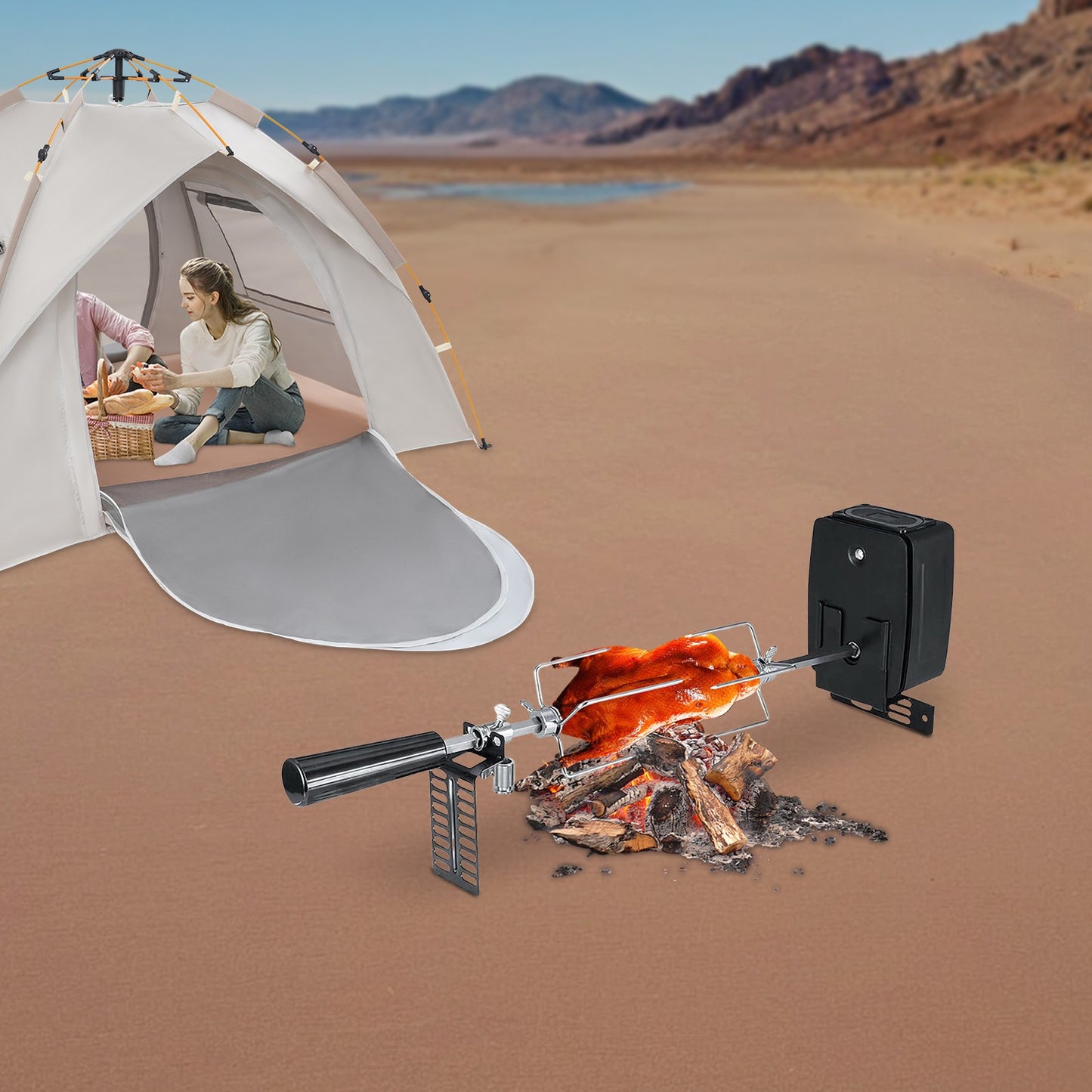 Electric Rotating BBQ Grill 360° Auto Turn Spit Roaster for Chicken Meat Shish Kebab Electric Barbecue Rotisserie Oven Grill