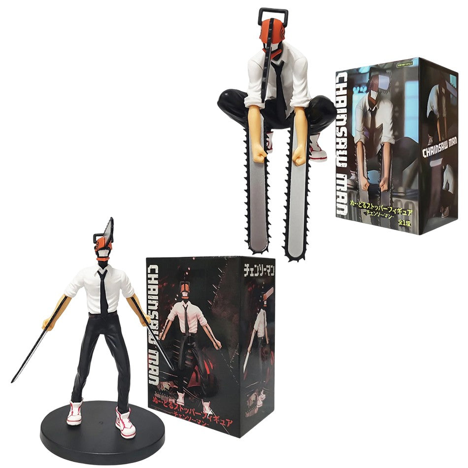 Anime14-17 cm Chainsaw Man Figure 2 Pieces Set Denji Action Figure Car Decoration Doll PVC CollectionToys Children Gifts