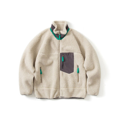 Pata Outdoor Windproof Hiking Fleece Jacket Imitation Lamb Wool Stand Collar Zipper Fleece Jacket Polar Fleece Warm Couple Coat