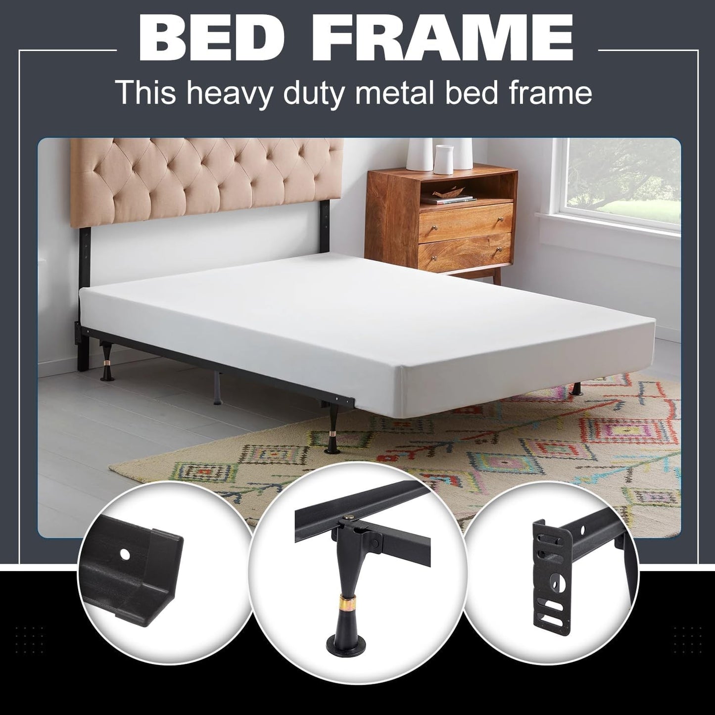 King's Brand Heavy Duty 7-Leg Adjustable Metal Queen, Full, Full XL, Twin, Twin XL, Bed Frame with Center Support & Glid