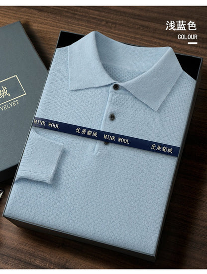 Autumn And Winter New Mink Cashmere Sweater Men's POLO Collar Thickened Loose Lapel Cashmere Long Sleeve Knit Bottoming Shirt