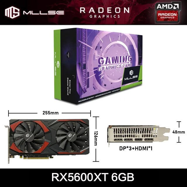 Placa de Vídeo MLLSE AMD RX5700 XT 8GB GDDR6 256Bit PCI-E 4.0×16 6+8Pin Radeon GPU Rx 5600XT Gaming