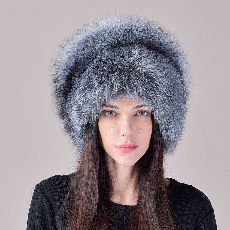 2025 Novo Estilo Chapéu Russo Ushanka de Pele de Raposa Natural Feminino Quente de Inverno Estilo Popular Fofo Boné Feminino com Cauda de Pele Real da Moda