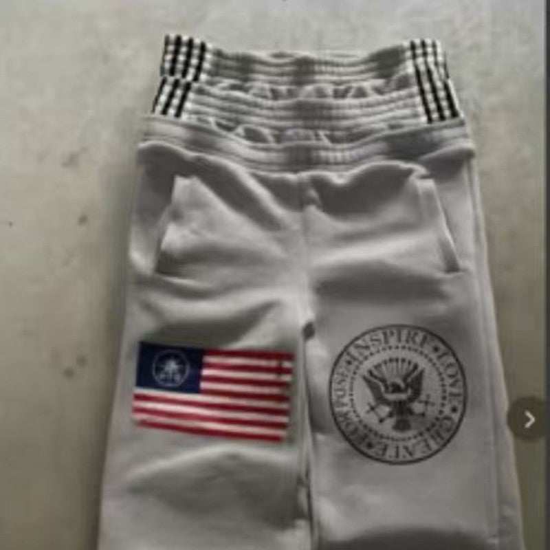 Calça Americana Masculina de Cintura Dupla, Calça da Moda de Rua, Calça Masculina com Letras Bordadas Retrô Estilo Harajuku, Unissex