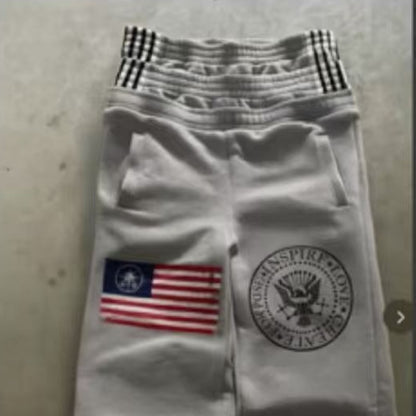 Calça Americana Masculina de Cintura Dupla, Calça da Moda de Rua, Calça Masculina com Letras Bordadas Retrô Estilo Harajuku, Unissex