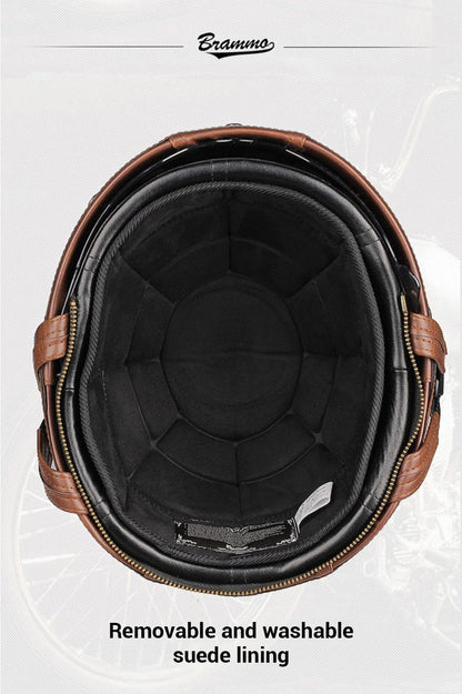 Retro Motorcycle Helmet PU Leather Moto Helmets Men Women Half Helmet HD Lens Casco Four Seasons Riding Scooter Capacetes