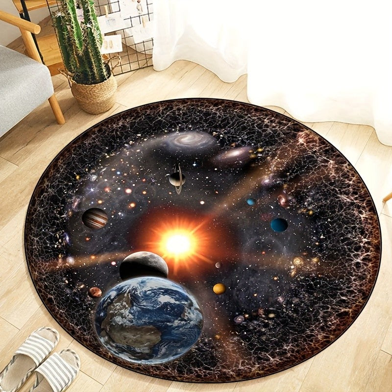 Solar System Planet Round Rug Crystal Velvet Floor Mat Space Universe Art Decorative Home Bedroom Living Room Area Rug for Kids