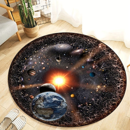 Solar System Planet Round Rug Crystal Velvet Floor Mat Space Universe Art Decorative Home Bedroom Living Room Area Rug for Kids