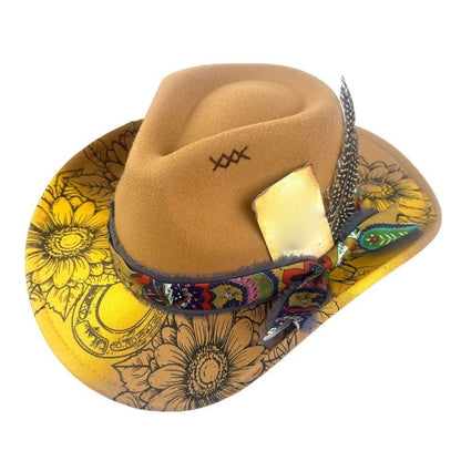 P9FE Western styles Felts Cowgirls Hat With Ribbon Trim And Detail For Outdoor Event Casual Wear