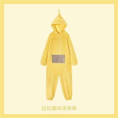 Adult Kids Teletubbies Costumes Soft Long Sleeves Piece Pajamas Costume Lala Home Clothes Cosplay Adult Unisex HomeWear