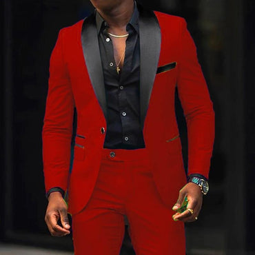 Men's New Fashion Business Casual Two-piece, Comfortable and Breathable Slim-fit Side Slit Single-button Suit Jacket+trousers