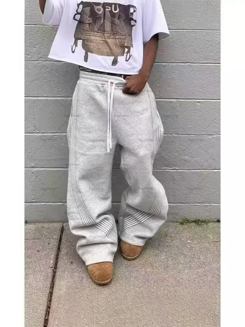 Women's Fleece Lined Loose Straight Leg Sports Casual Pants Autumn Winter Fashion Trendy Polyester Long Trousers Comfortable