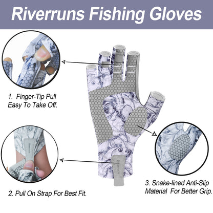 As luvas de pesca sem dedos Riverruns são projetadas para homens e mulheres praticarem pesca, passeios de barco, caiaque, caminhada, corrida, ciclismo