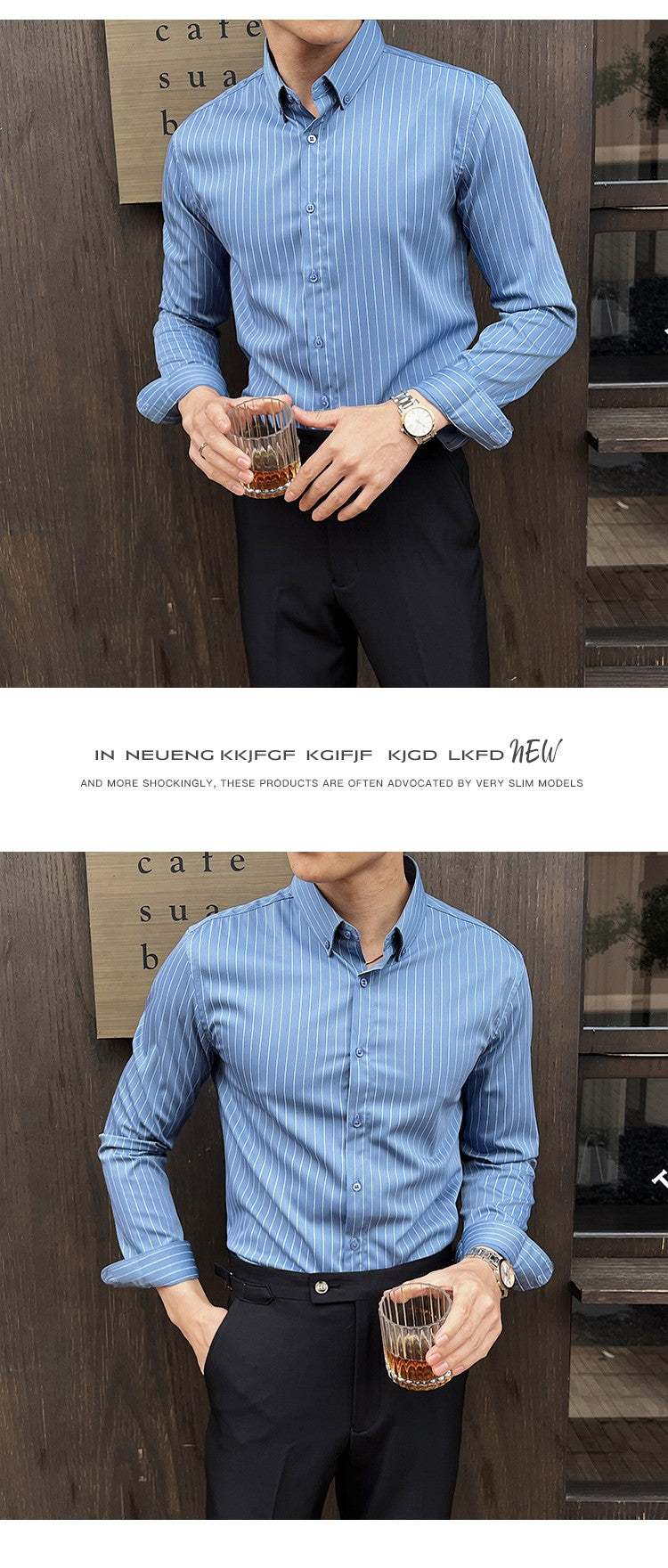 Striped Shirts for Men High-quality 2025 Autumn New Solid Business Casual Long Sleeved Elastic Slim Fit Dress Shirt Men Clothing