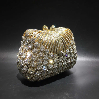 Women Gold Color Flower Rhinestones Clutch Bags Crystal Evening Purse Stones Metal Clutches Small Minaudiere Handbag Wedding Bag