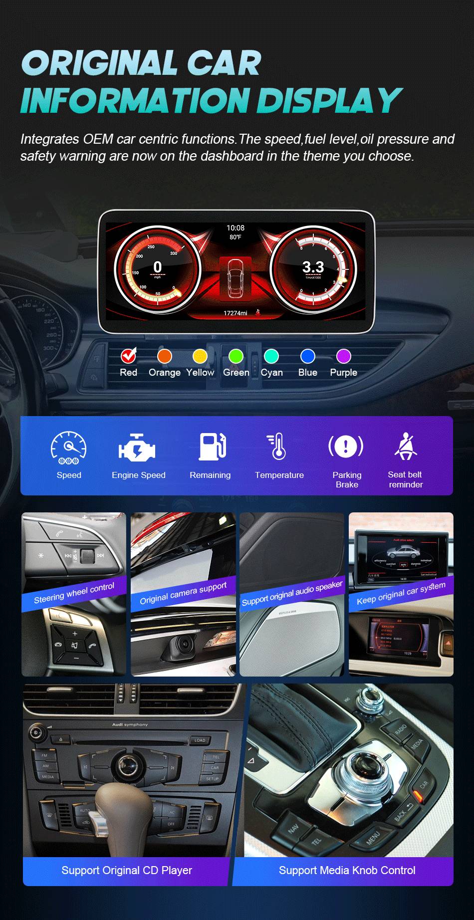 Tela sensível ao toque Android 14 Carplay de 12,3 polegadas para Audi A4 A5 Q5 B9 2016-2023, rádio estéreo de carro, reprodutor multimídia, Wi-Fi, 4G, navegação GPS