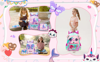 kids backpacks with Lunch Bag for girls 3pcs girls bookbag and Lunch Box Set for Elementary Middle School